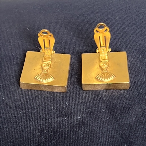 Vintage 80’s Karl Lagerfeld square gold and black clip earrings